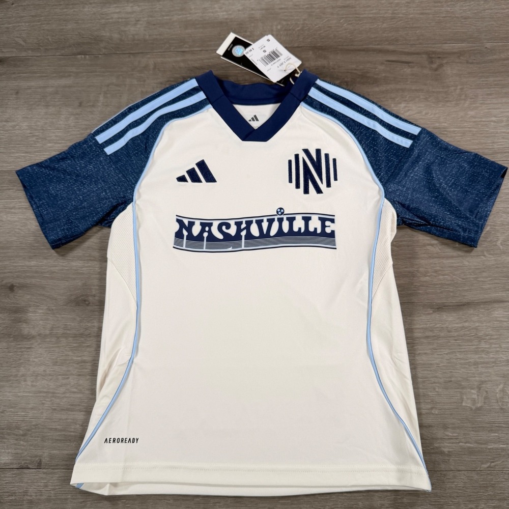 Adidas Nashville SC 2025 Third Jersey JI7334 Youth Size S (9-10Y) Beige/Blue